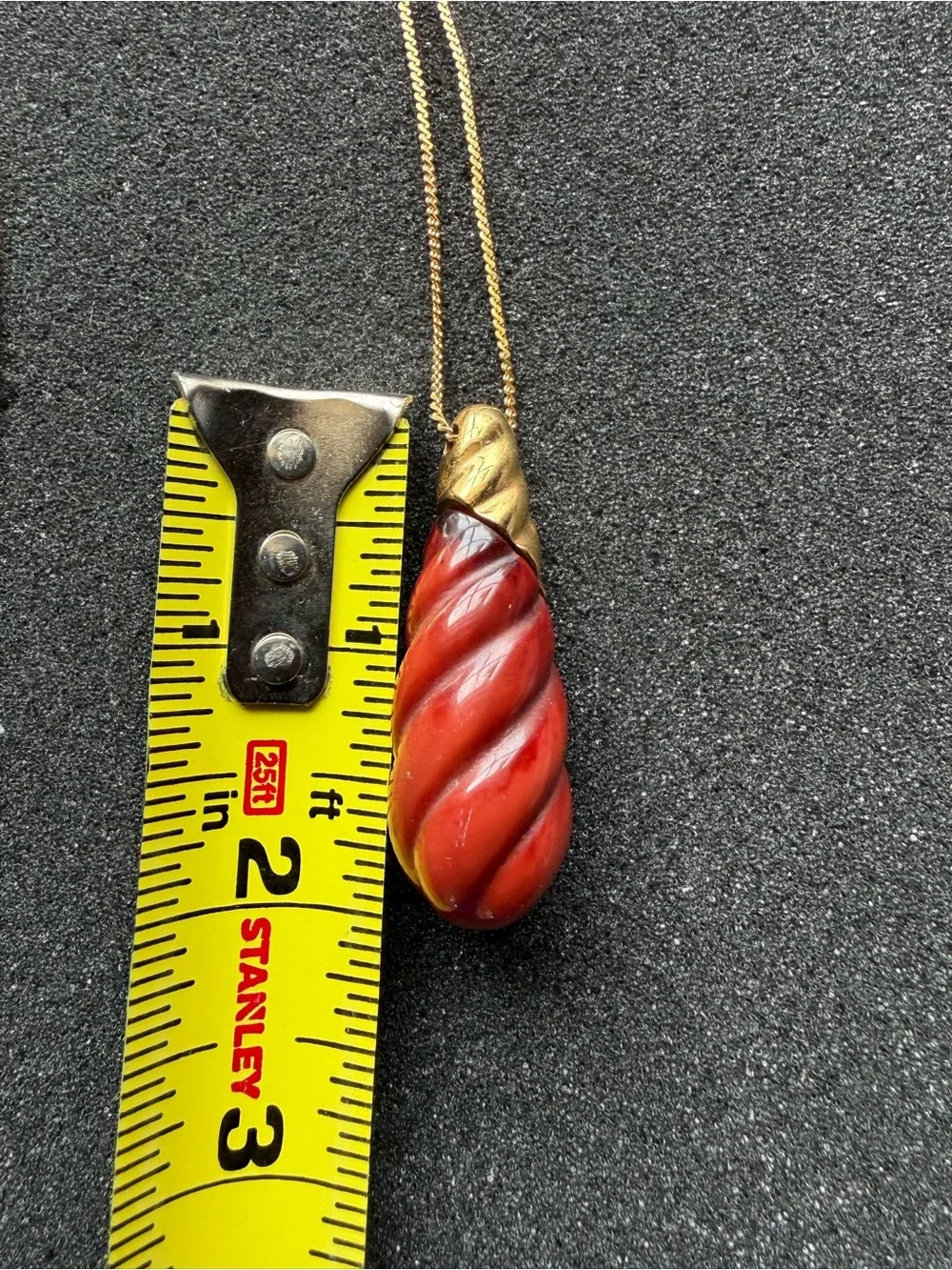 Vintage Crown Trifari Gold Tone Burnt Red Orange swirl Pendant Necklace